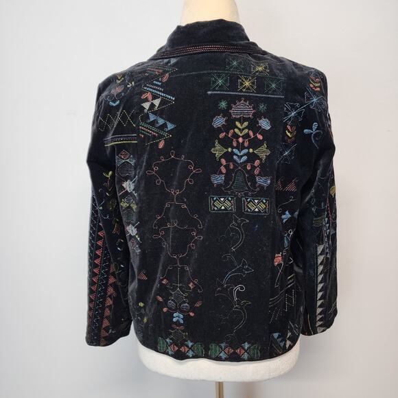 Chicos 1 Black Velvet Embroidered Blazer Jacket Size M 8 Studded Boho Whimsigoth - Picture 4 of 15